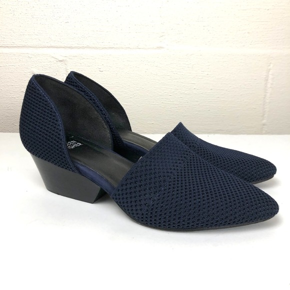 Eileen Fisher Womens Hallo Knit D'Orsay Pump Shoes 7.5 Blue Slip On Wedge Heel - Picture 2 of 10